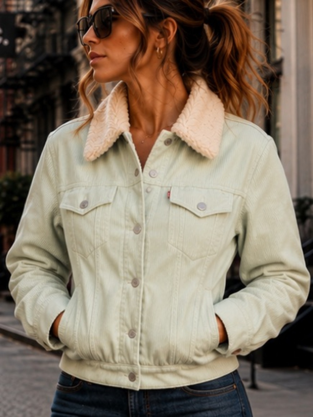 Levi’s New Mint Corduroy Sherpa Trucker Jacket Western Equestrian Preppy Fall
